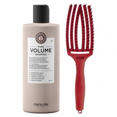 Maria Nila Pure Volume Shampoo & Olivia Garden Fingerbrush Autumn Red Set