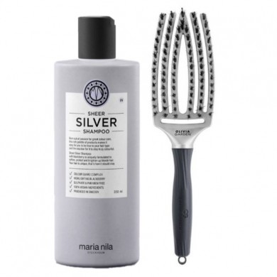 Maria Nila Sheer Silver Shampoo & Olivia Garden Fingerbrush White Gold Set